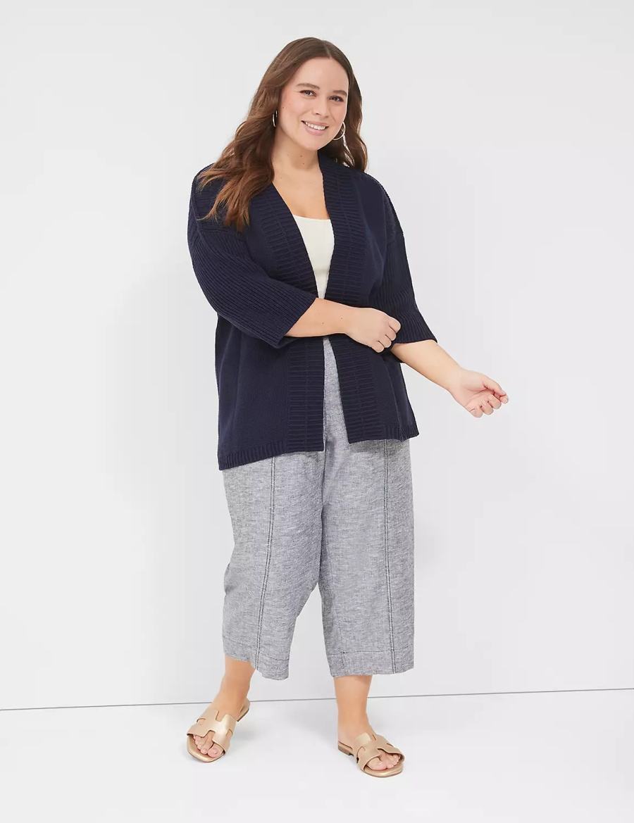 Lane Bryant 3/4-Sleeve Open-Front Shrug Women Sweaters Blue | TIU8125YA