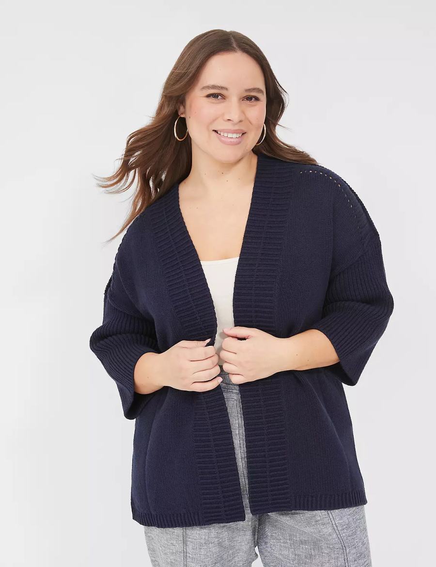 Lane Bryant 3/4-Sleeve Open-Front Shrug Women Sweaters Blue | TIU8125YA