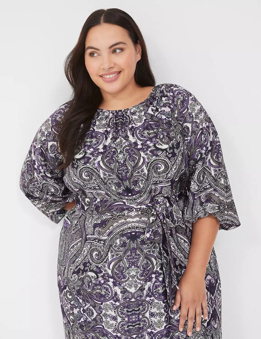 Lane Bryant 3/4-Sleeveed Women Maxi Dress Black Multicolor | FCG5378EU