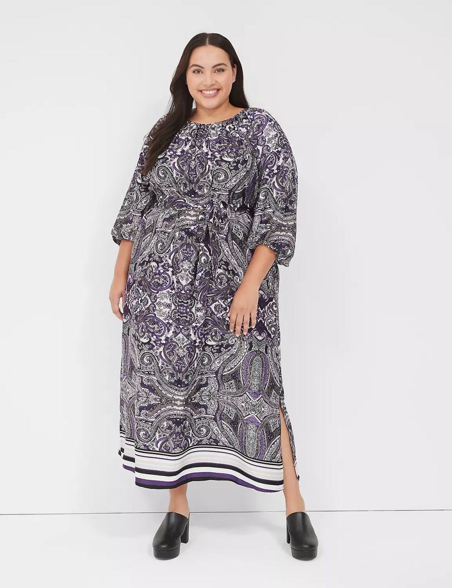 Lane Bryant 3/4-Sleeveed Women Maxi Dress Black Multicolor | FCG5378EU