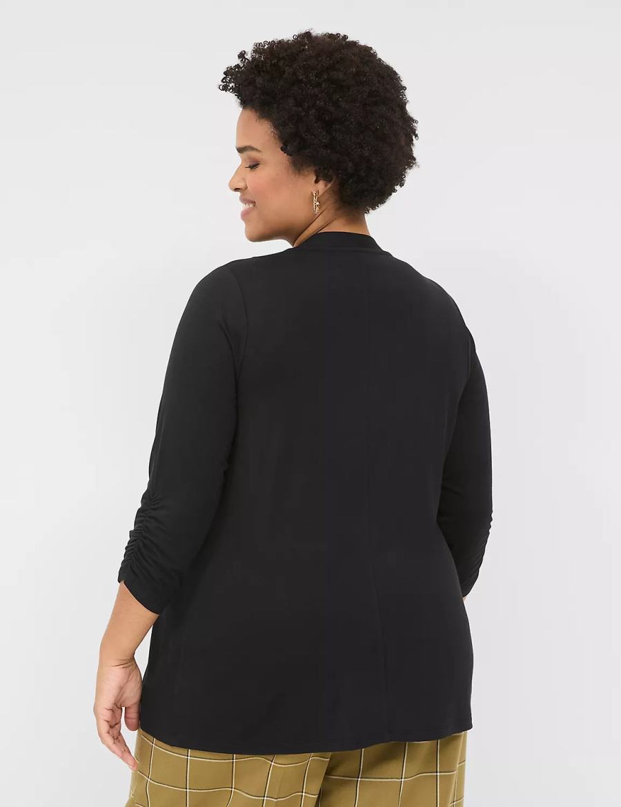 Lane Bryant 3/4 Ruched-Sleeve Open-Front Overpiece Women Robe Black | UCV8869OX