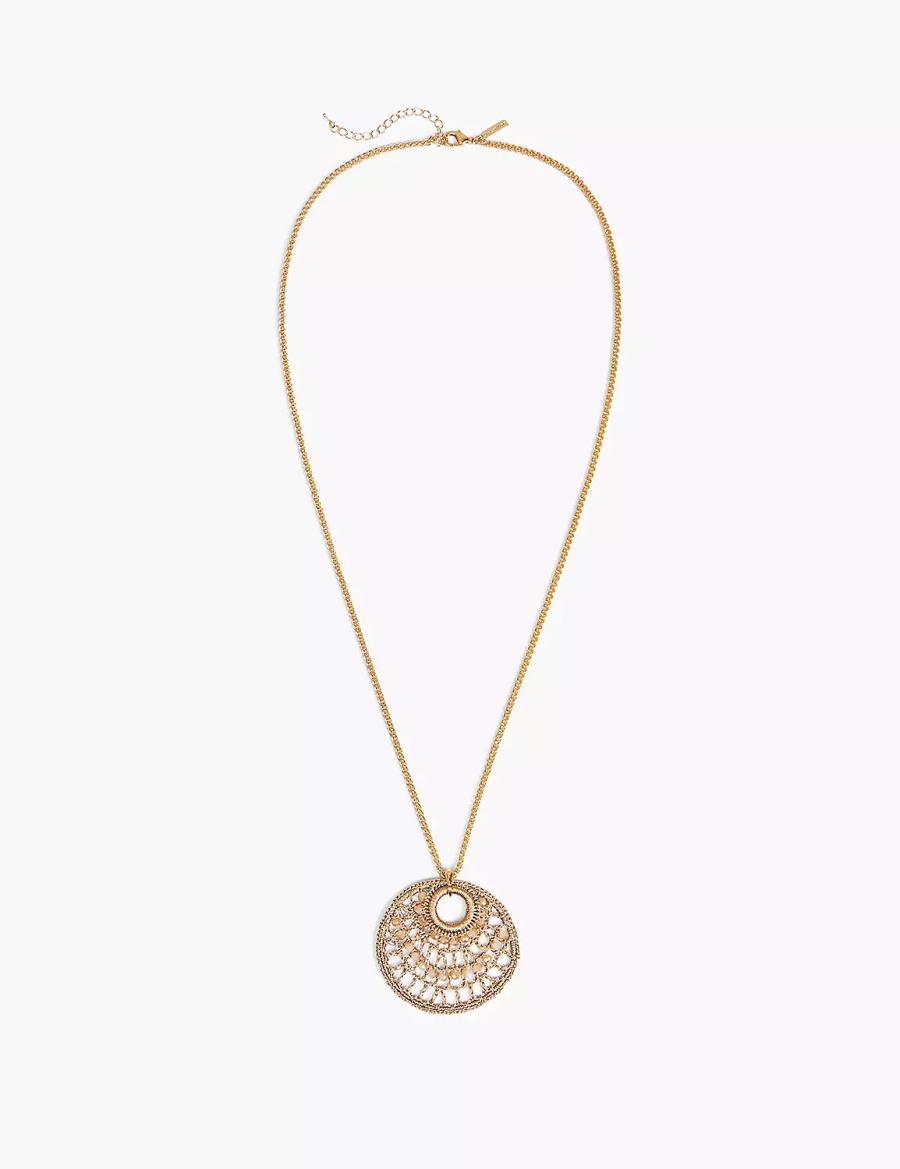 Lane Bryant Beaded Woven Filigree Women Pendant Necklace Gold | HZX6895XG