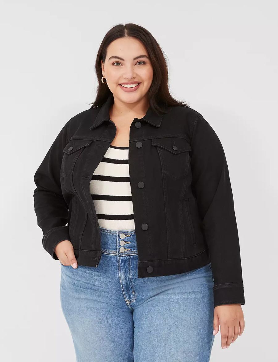 Lane Bryant Black Denim Women Jackets Black | HZA6275SU