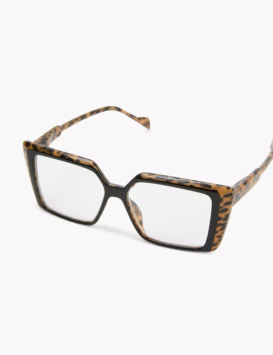 Lane Bryant Black & Cheetah Print Cateye Reading Women Glasses Black | LWP8787LD