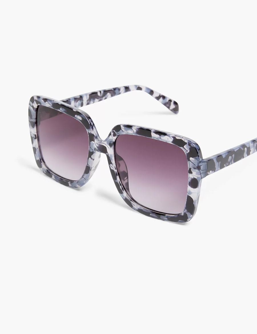 Lane Bryant Black & Grey Tortoiseshell Print Square Women Sunglasses Black | CDV9880AG