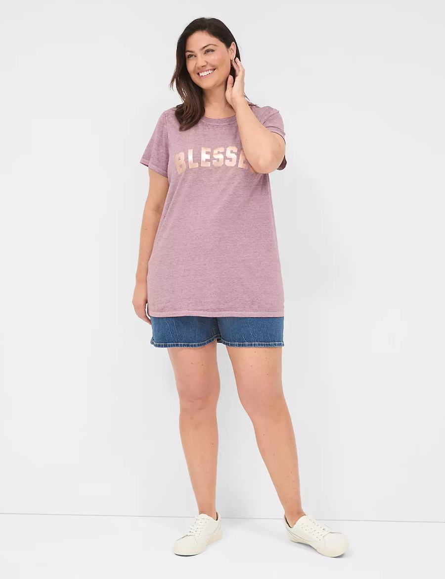 Lane Bryant Blessed Graphic Tee Women T Shirts Deep Purple | XGY6863LD