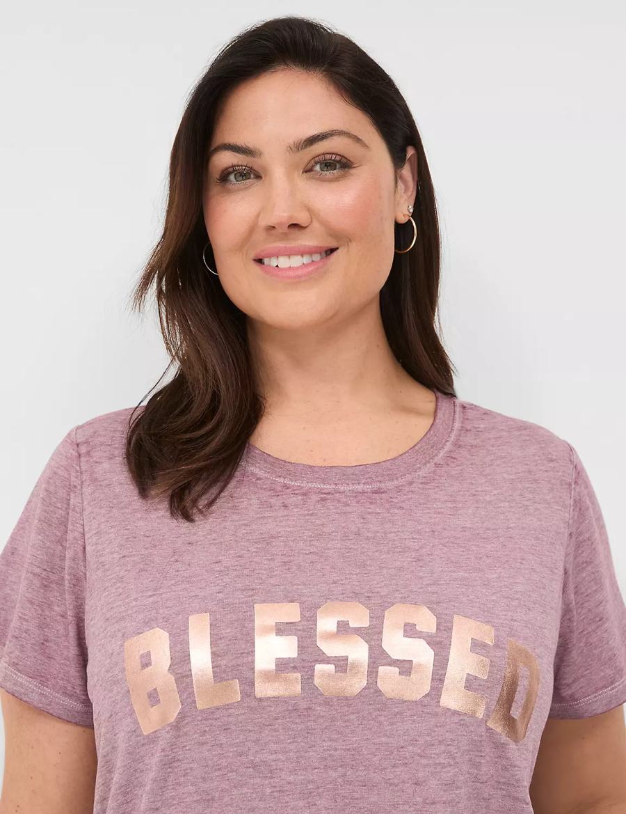 Lane Bryant Blessed Graphic Tee Women T Shirts Deep Purple | XGY6863LD