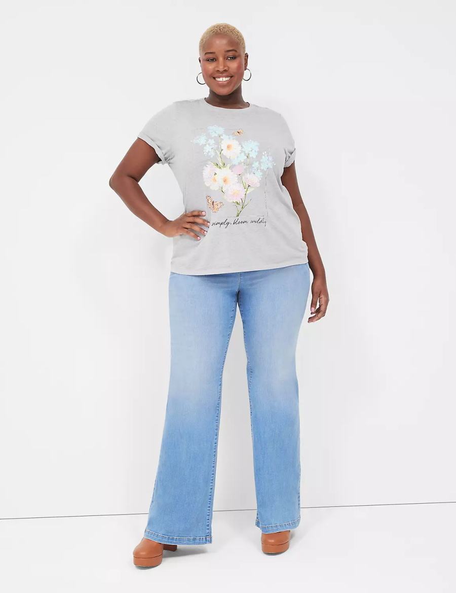 Lane Bryant Bloom Wildly Graphic Tee Women T Shirts Grey | UVN3278HM