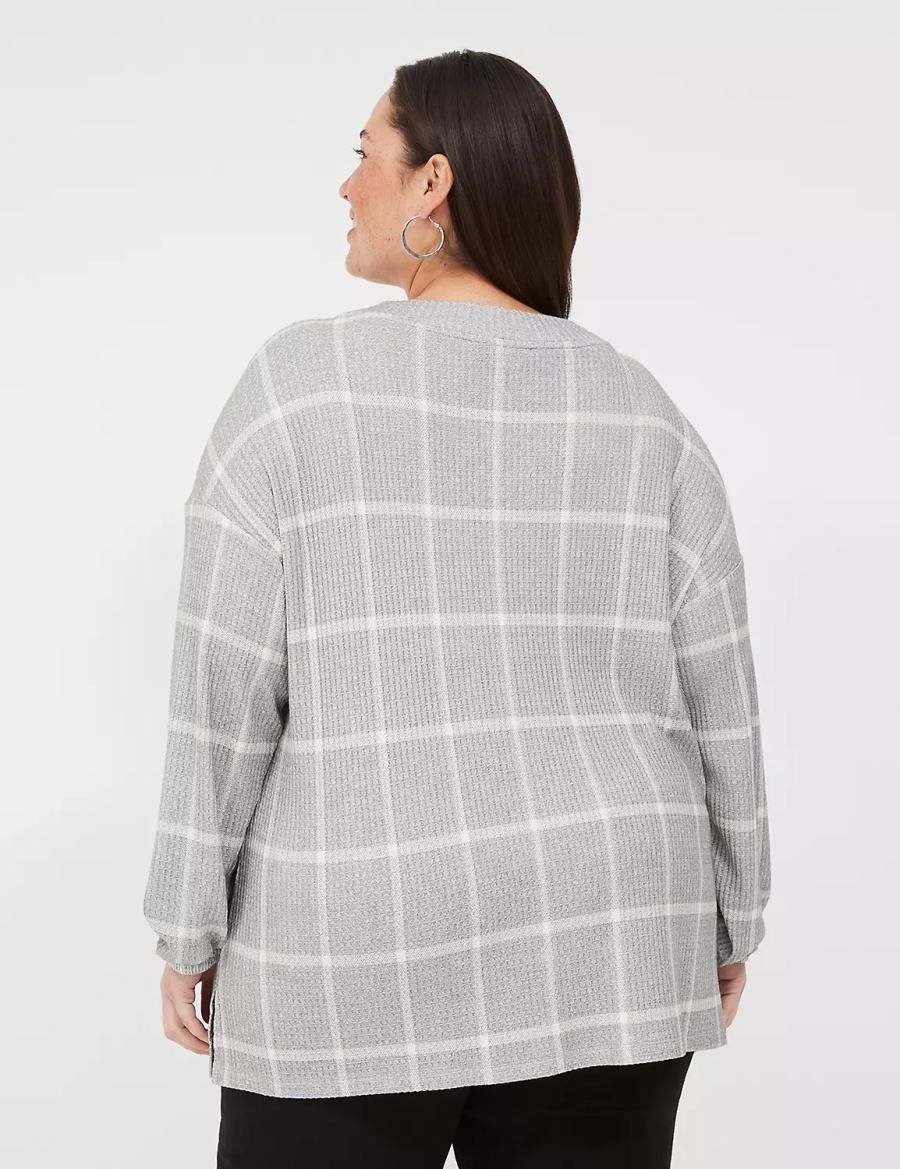 Lane Bryant Blouson-Sleeve V-Neck Waffle Tunic Women T Shirts Grey | ROO274BL