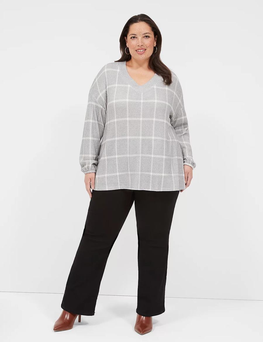 Lane Bryant Blouson-Sleeve V-Neck Waffle Tunic Women T Shirts Grey | ROO274BL