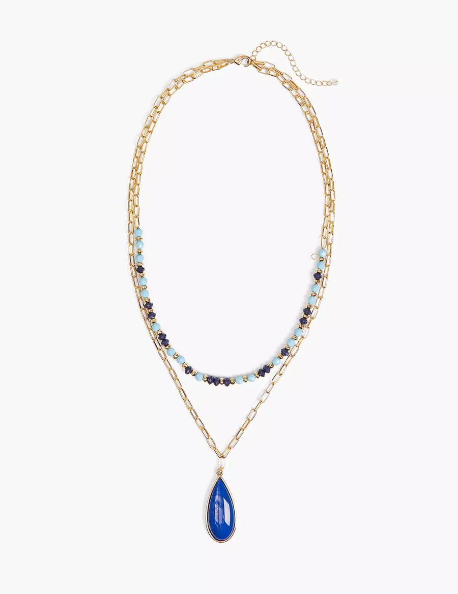 Lane Bryant Blue Beaded Layered Women Necklace Gold | QHA2387MW