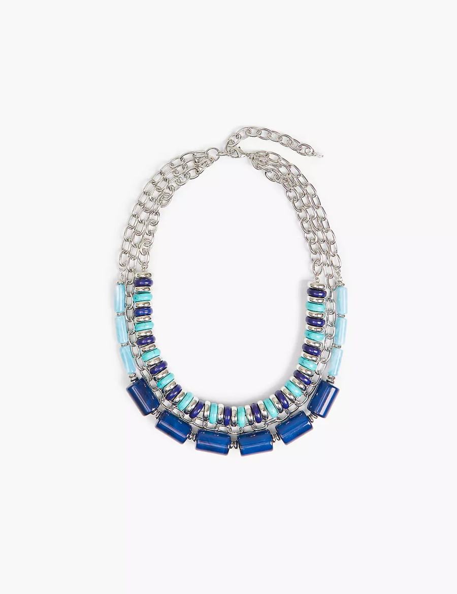 Lane Bryant Blue Beaded & Layered Women Chain Necklace Silver | DZZ488FN