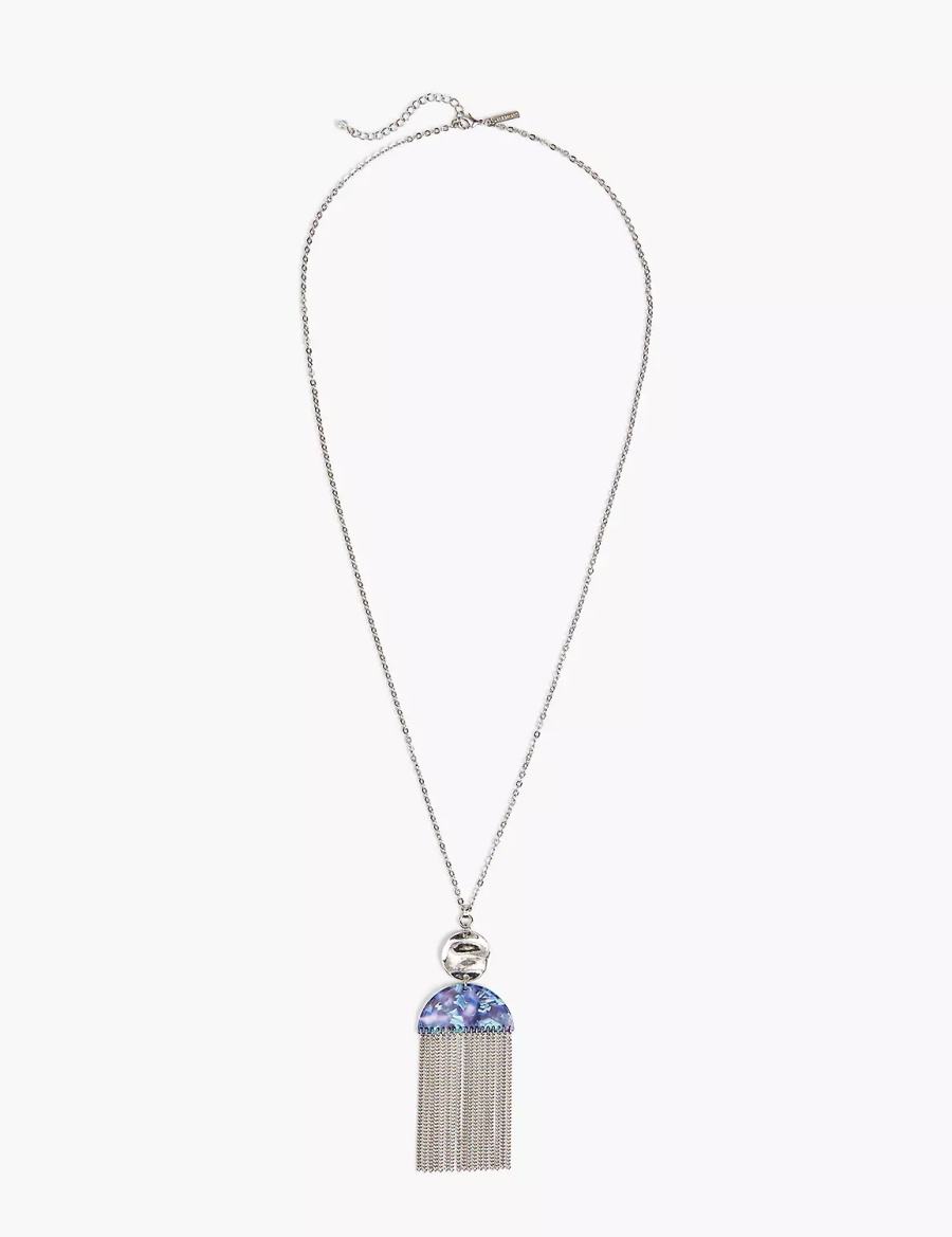 Lane Bryant Blue Tassel Women Pendant Necklace Silver | YSR2087MB