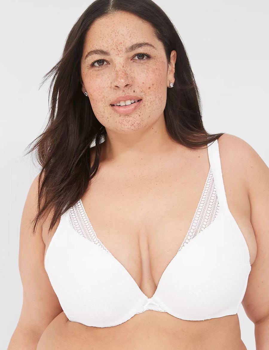 Lane Bryant Boost Plunge With Lace Women Bralettes White | JHY201AN