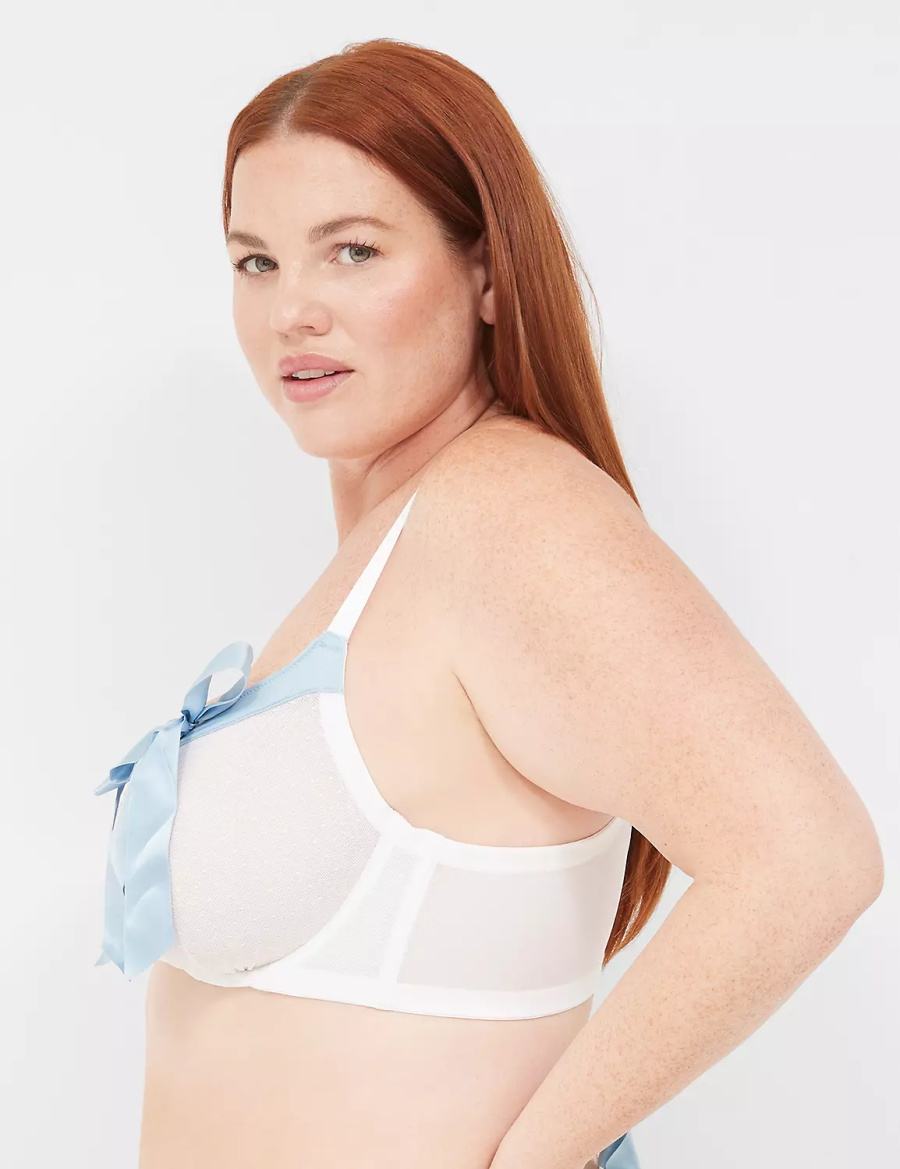 Lane Bryant Bow-Front Sheer Unlined Women Balconette Bra White | FAQ9438DD