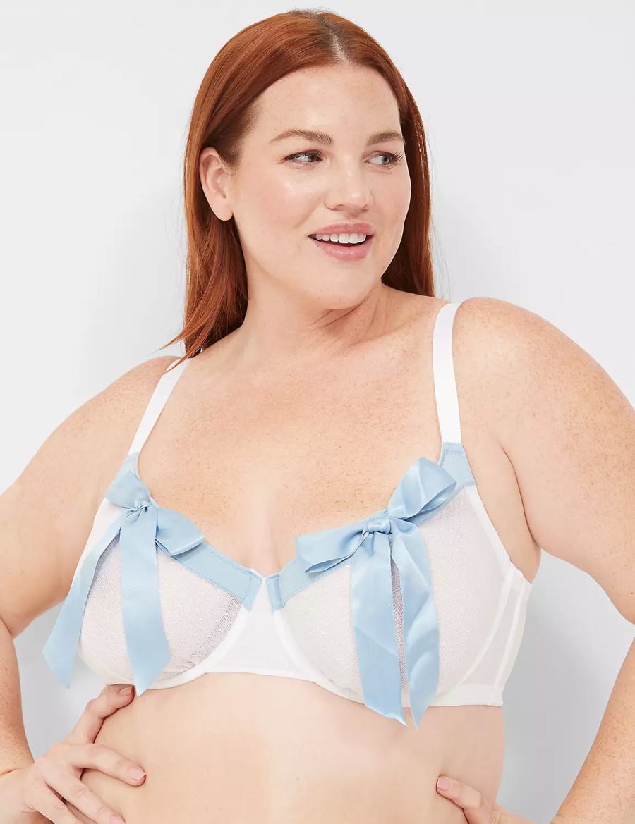 Lane Bryant Bow-Front Sheer Unlined Women Balconette Bra White | FAQ9438DD