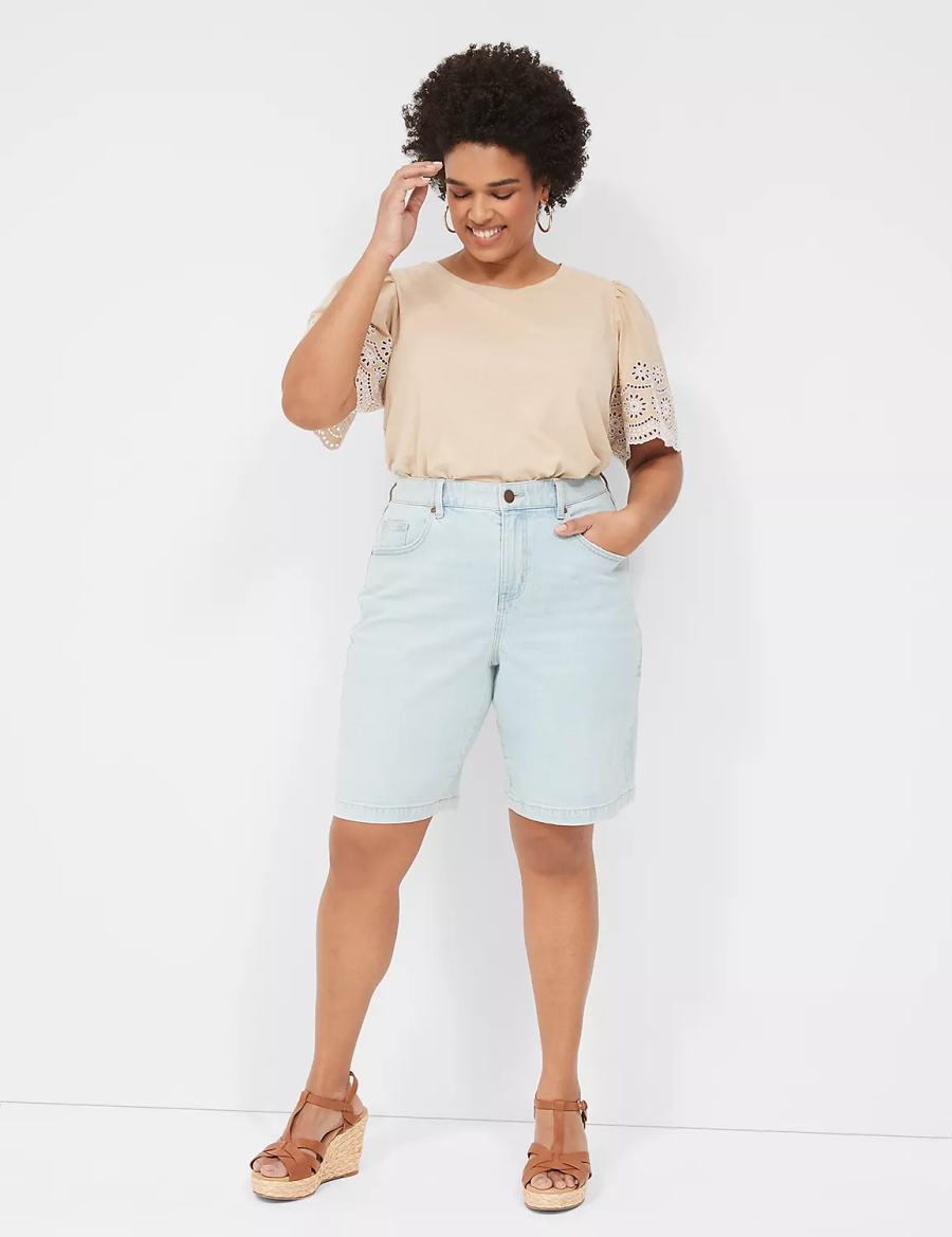 Lane Bryant Boyfriend Fit Bermuda Jean Women Shorts Light Blue | QPF537LS