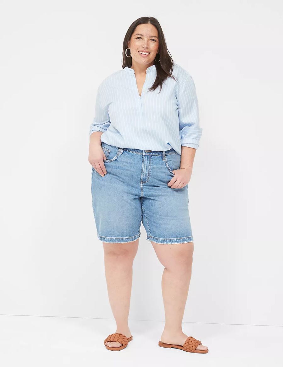 Lane Bryant Boyfriend Fit Bermuda Jean Women Shorts Blue | XYO192SN