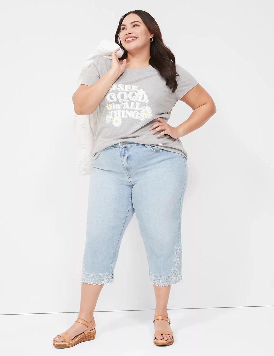 Lane Bryant Boyfriend Fit Capri With Embroidery Women Jeans Light Blue | ZGX7874ZQ