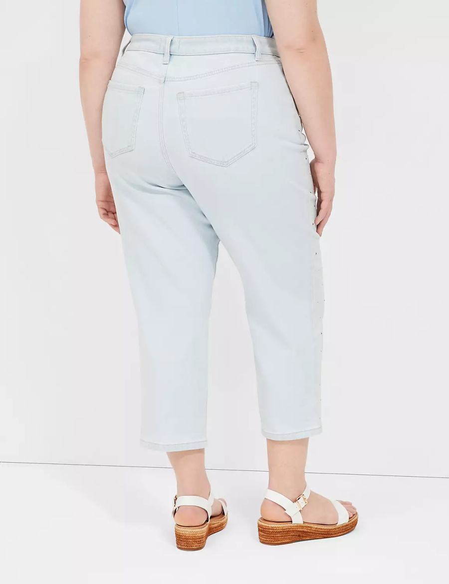 Lane Bryant Boyfriend Fit Capri With Rhinestone Embellishments Women Jeans Light Blue | QHP3529BW