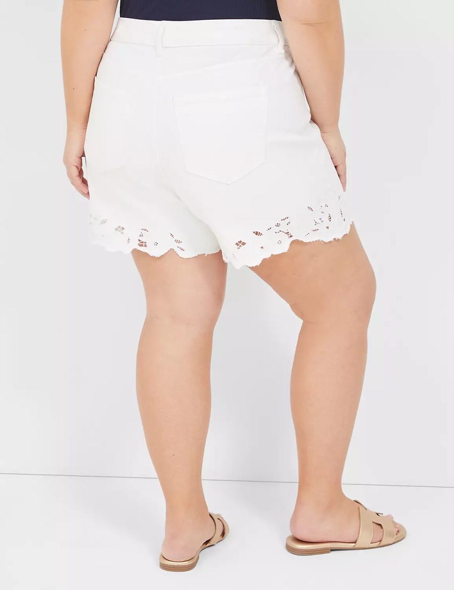 Lane Bryant Boyfriend Fit Jean With Embroidered Hem Women Shorts White | PRP3148ET