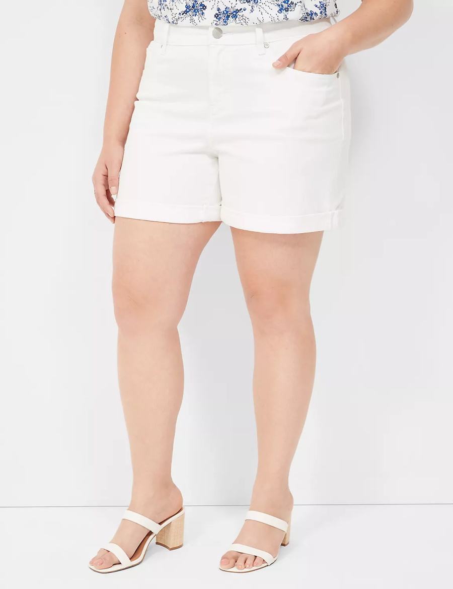 Lane Bryant Boyfriend Fit Midi Jean Women Shorts White | MTR3740BV