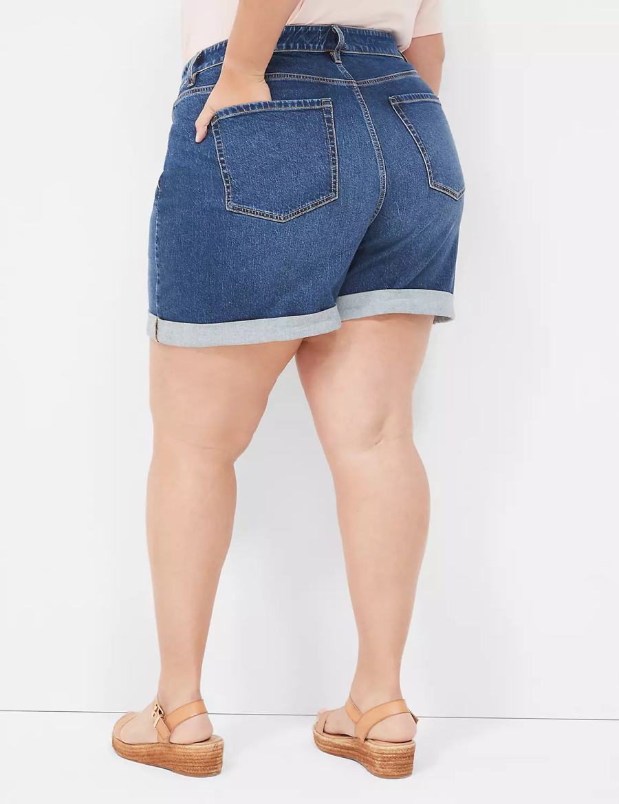 Lane Bryant Boyfriend Fit Midi Jean Women Shorts Dark Blue | DUS10084LJ