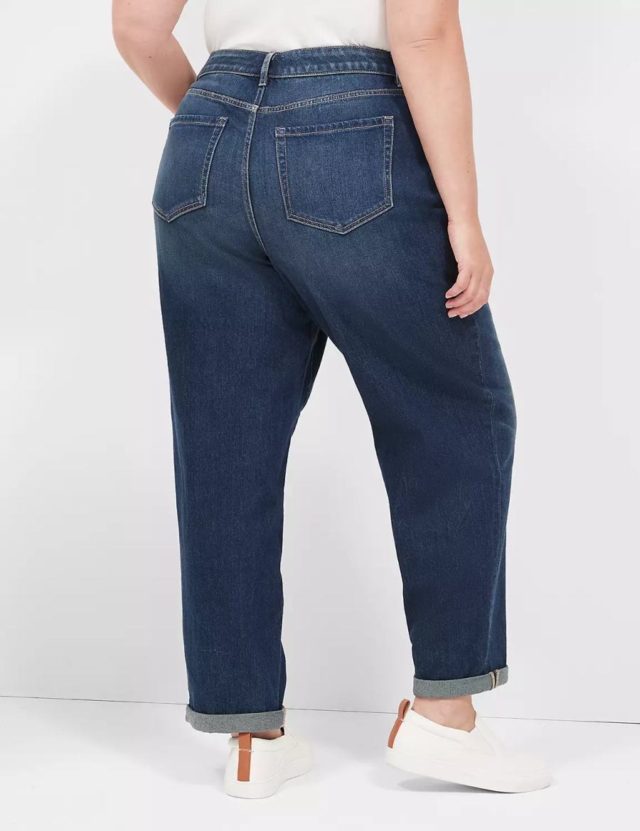 Lane Bryant Boyfriend Fit Women Jeans Dark Blue | XWU735KZ