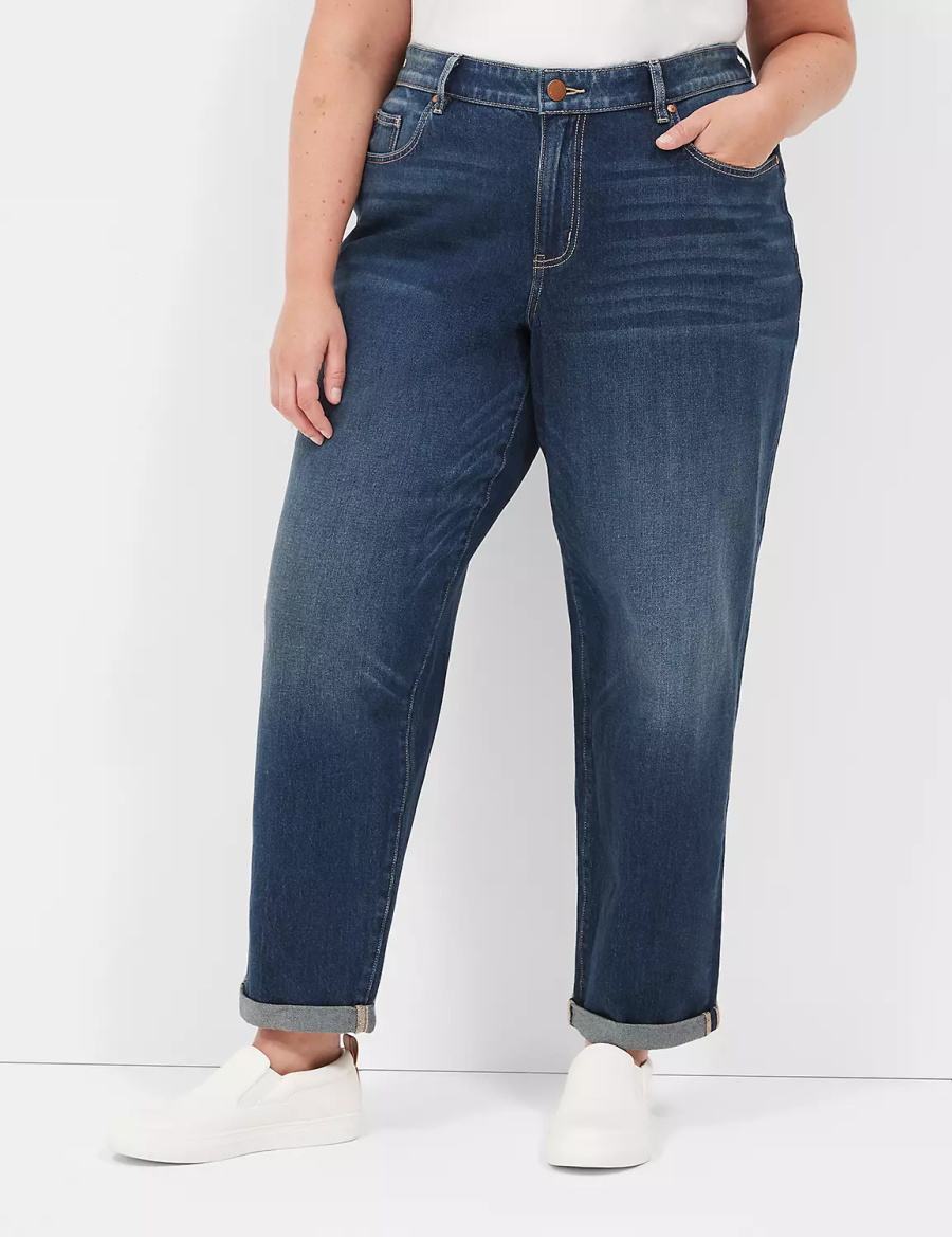 Lane Bryant Boyfriend Fit Women Jeans Dark Blue | XWU735KZ