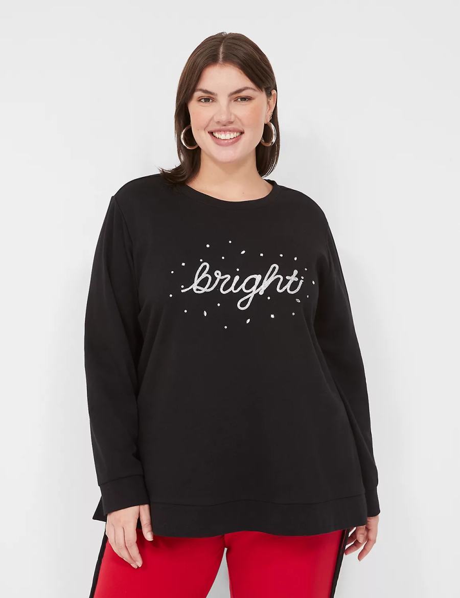 Lane Bryant Bright Embroidered Graphic Women Sweatshirts Black | FII4663EP