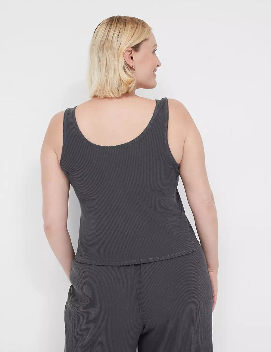 Lane Bryant Brushed Rib Henley Sleep Women Tanks Dark Grey | RMS328UV