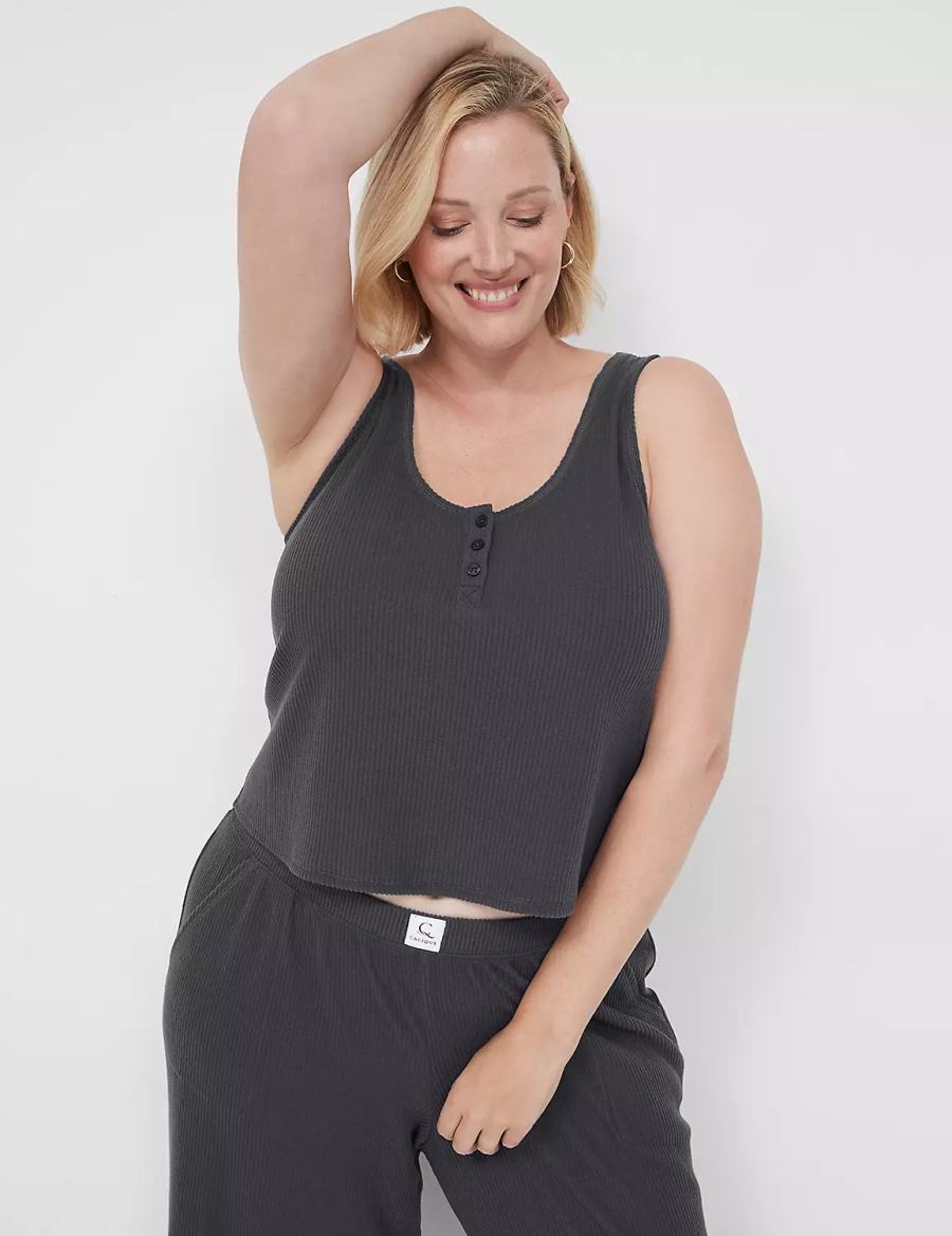 Lane Bryant Brushed Rib Henley Sleep Women Tanks Dark Grey | RMS328UV