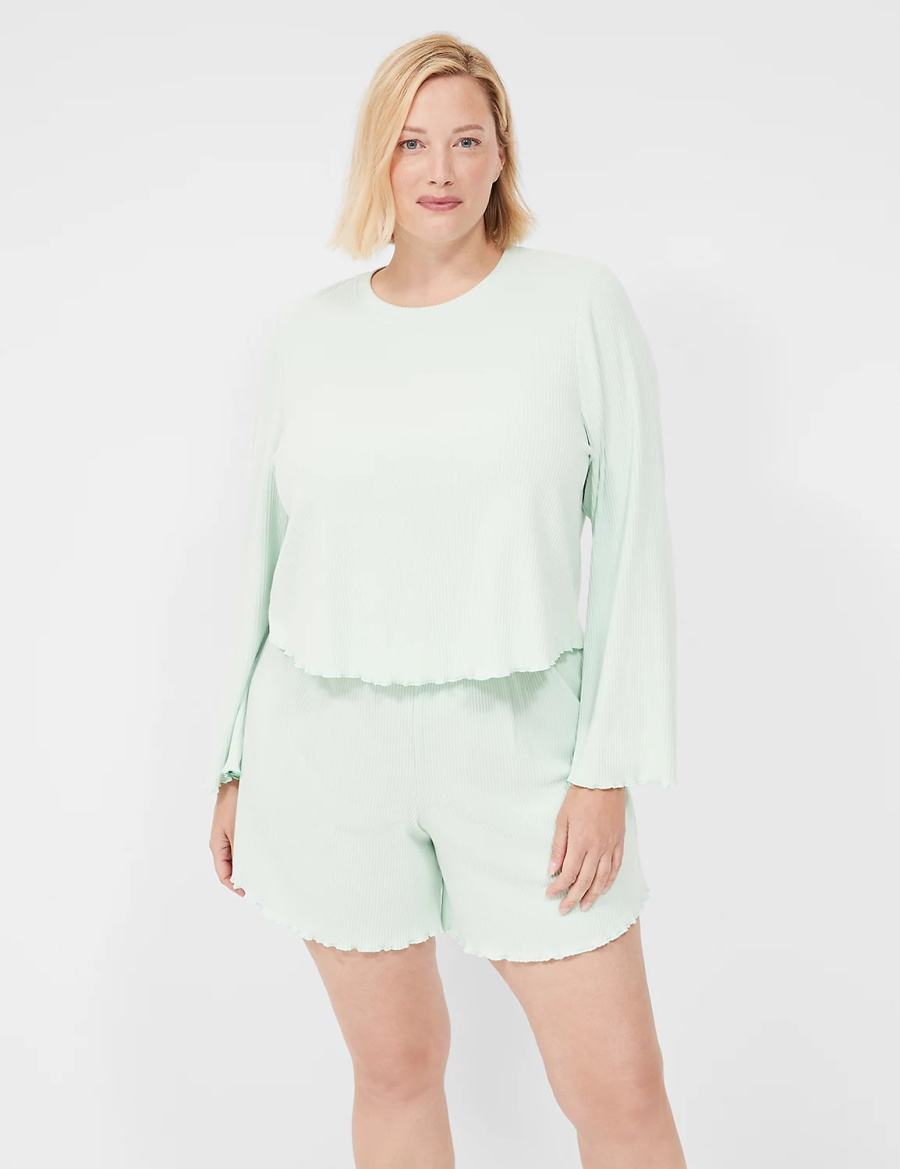 Lane Bryant Brushed Rib Lettuce-Hem Sleep Women Shorts Light Green | QDL5833AK