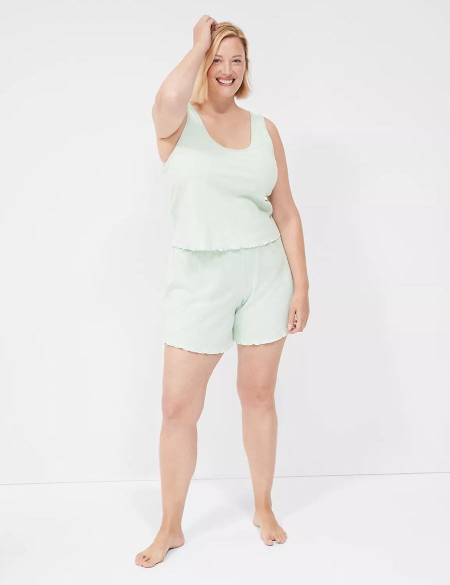 Lane Bryant Brushed Rib Lettuce-Hem Sleep Women Shorts Light Green | QDL5833AK