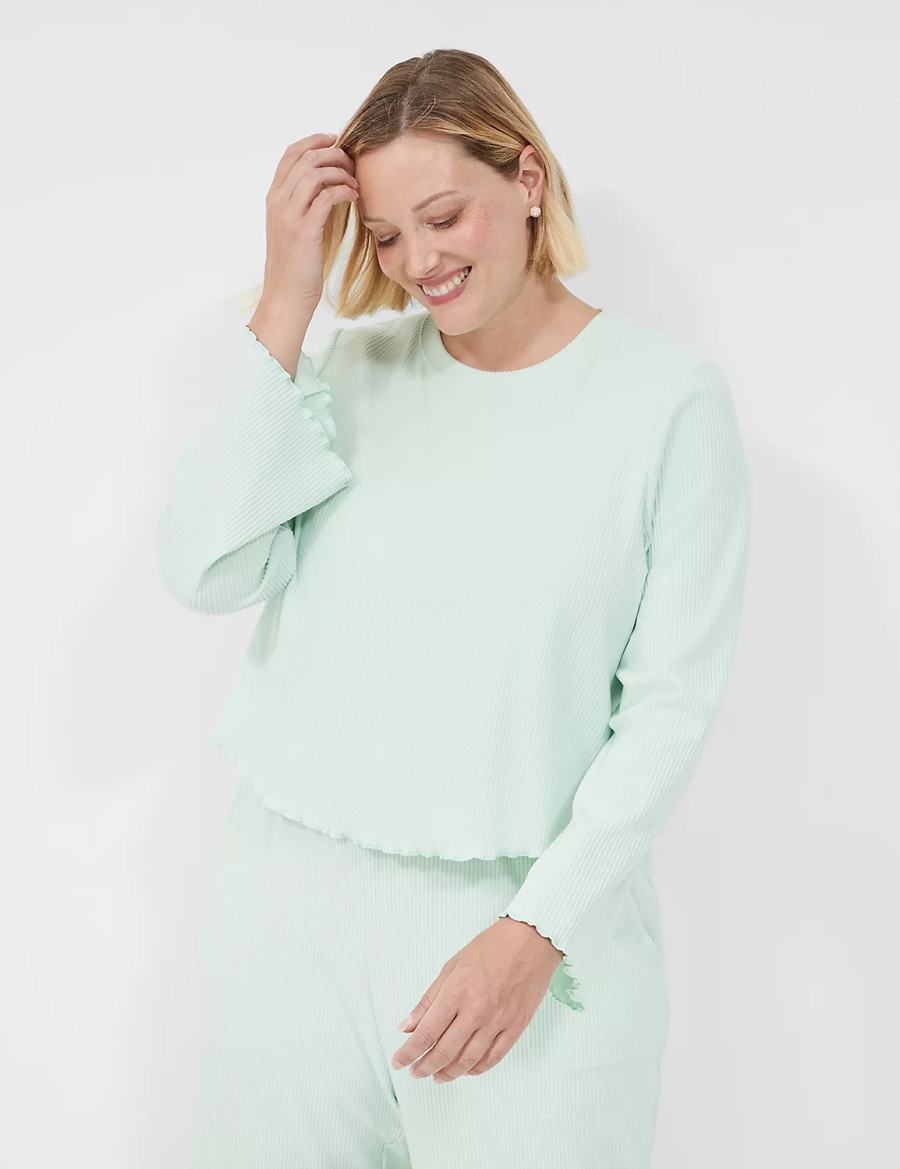 Lane Bryant Brushed Rib Lettuce-Hem Sleep Women Shirts Light Green | KYA1918NK