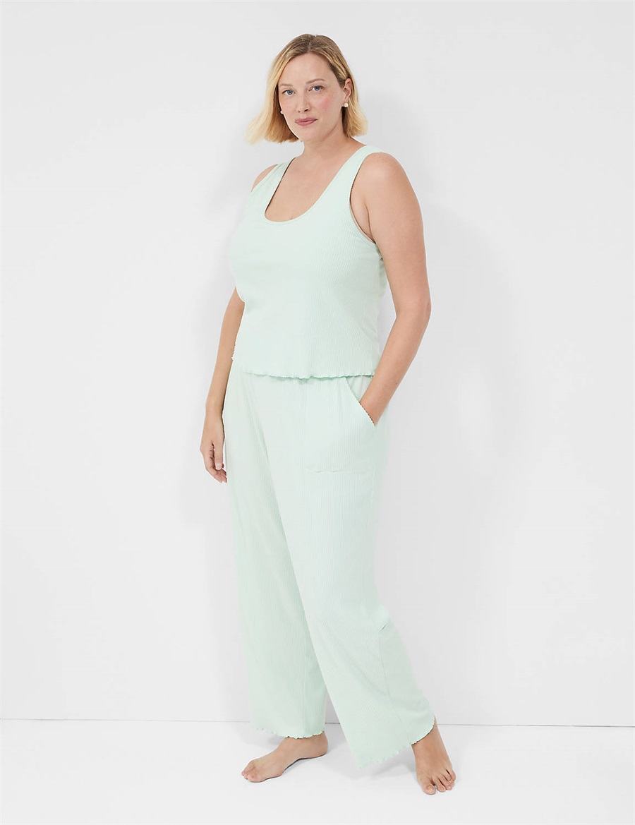 Lane Bryant Brushed Rib Lettuce-Hem Women Tanks Light Green | NYF4960HA