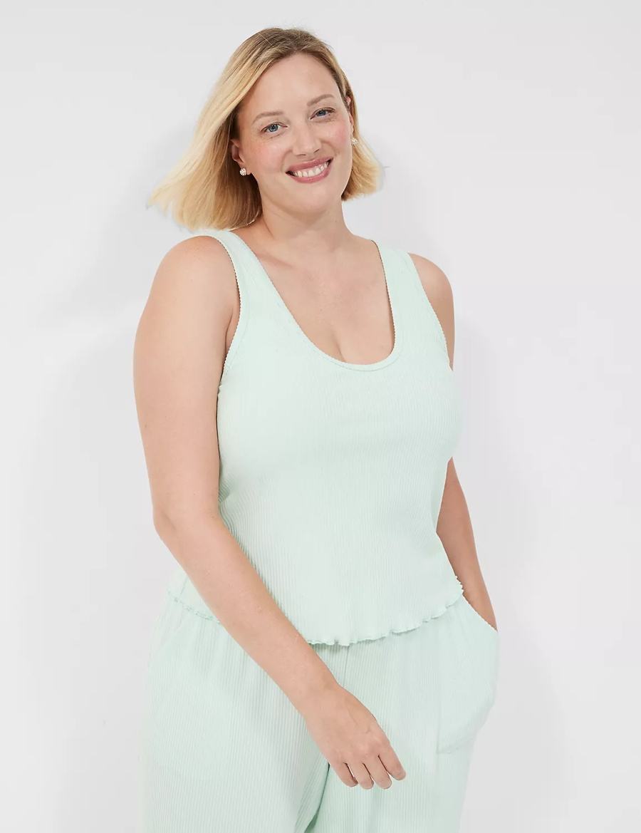 Lane Bryant Brushed Rib Lettuce-Hem Women Tanks Light Green | NYF4960HA