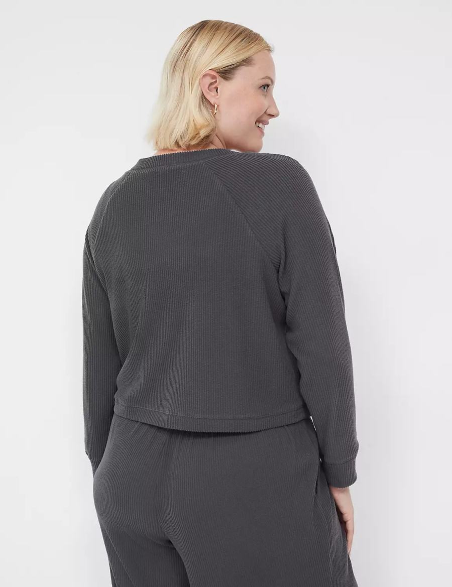 Lane Bryant Brushed Rib Sleep Women Cardigan Dark Grey | VWQ5398PO