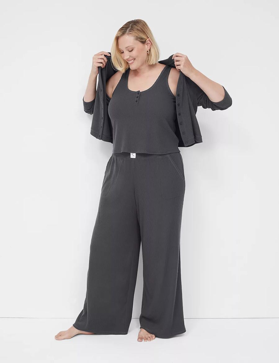 Lane Bryant Brushed Rib Sleep Women Cardigan Dark Grey | VWQ5398PO