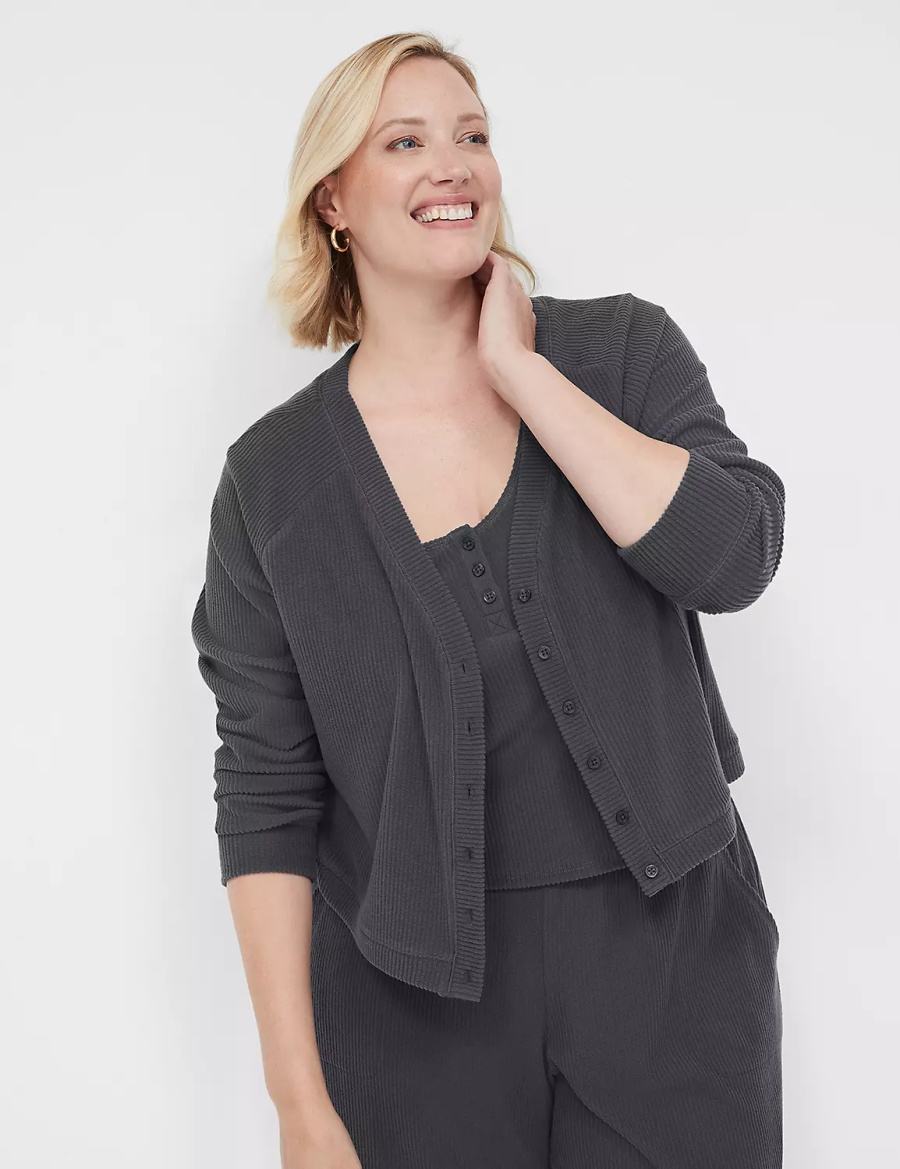 Lane Bryant Brushed Rib Sleep Women Cardigan Dark Grey | VWQ5398PO