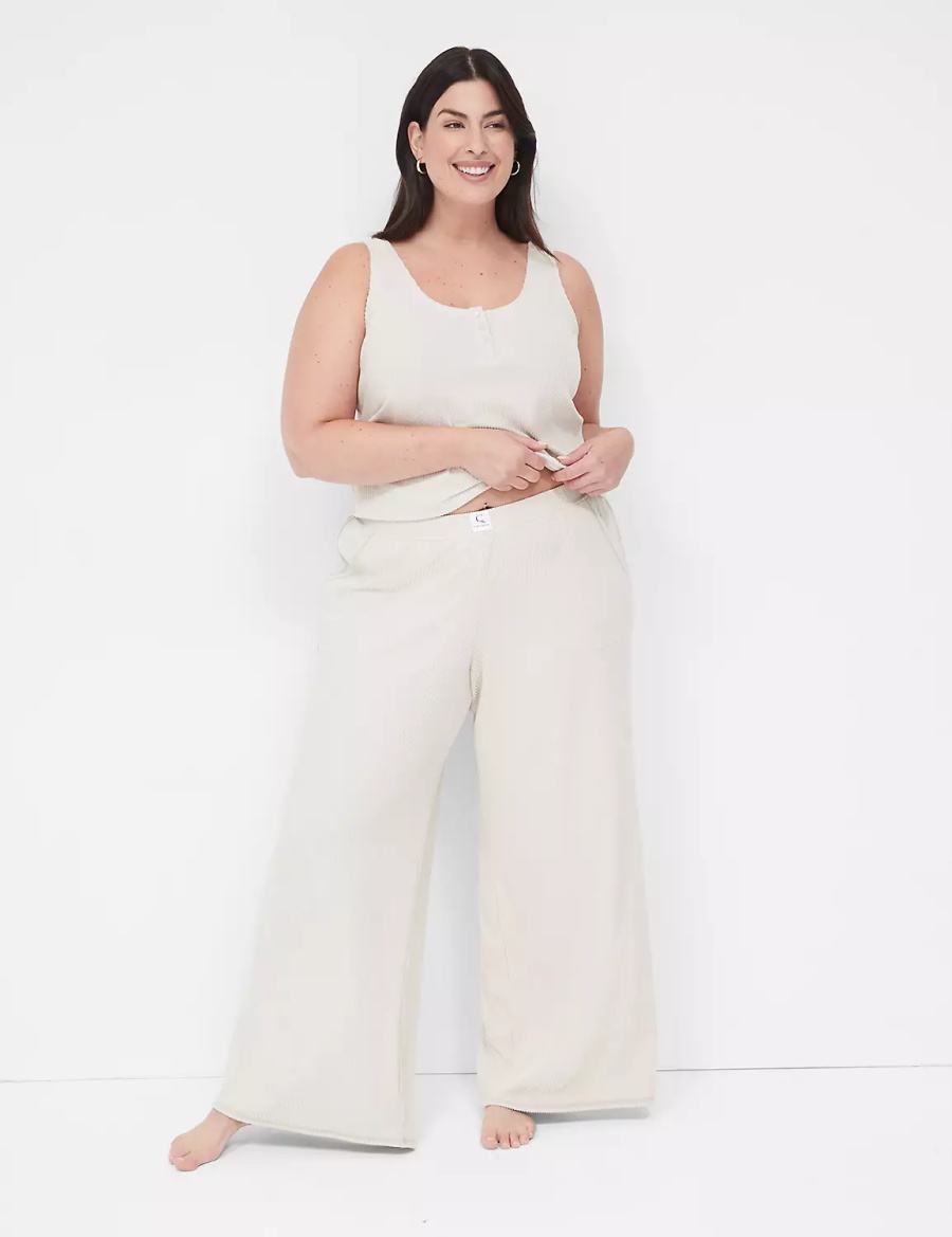 Lane Bryant Brushed Rib Wide Leg Sleep Women Pants Grey | JHK7372DQ