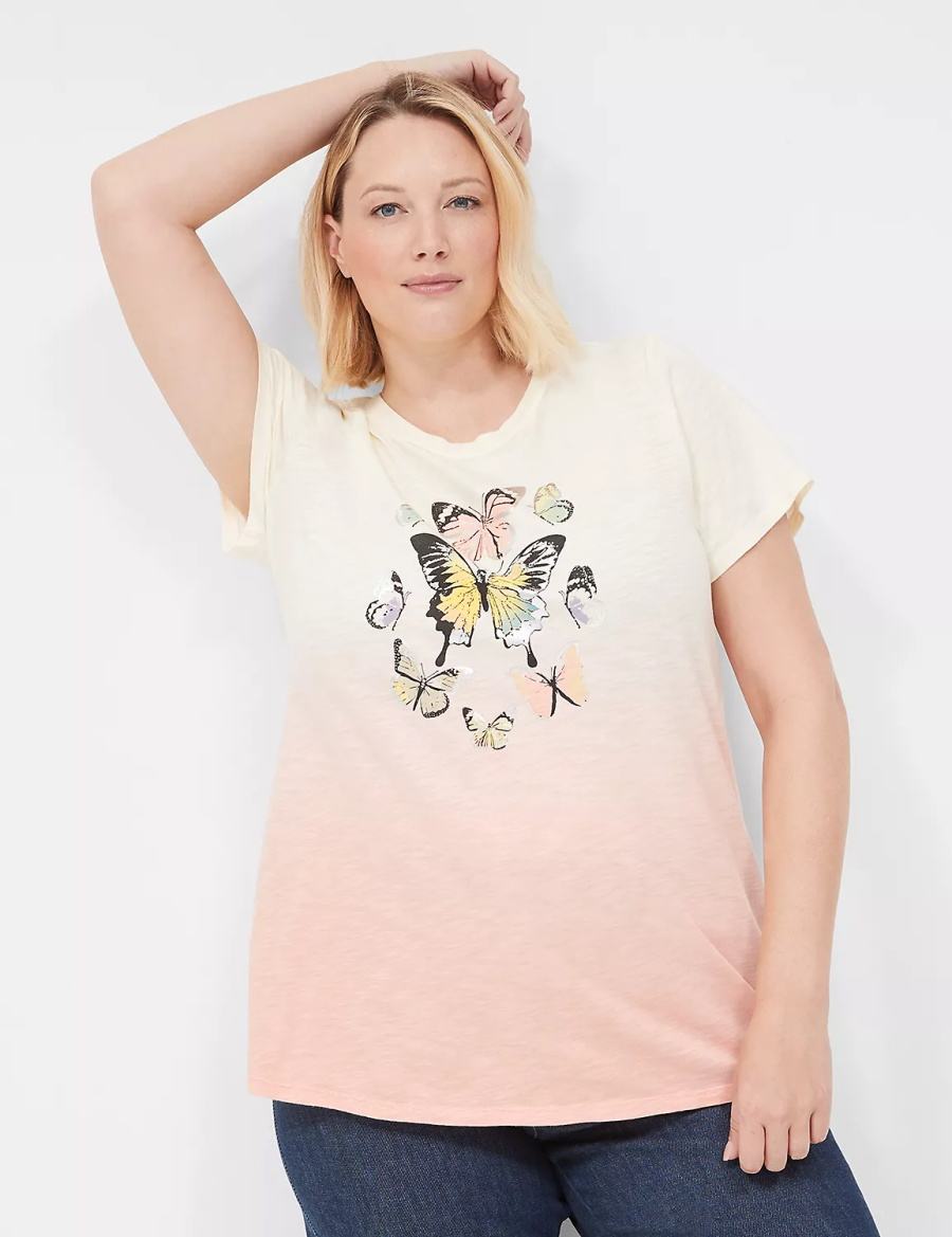 Lane Bryant Butterflies Graphic Tee Women T Shirts White Orange | AVV7939QS