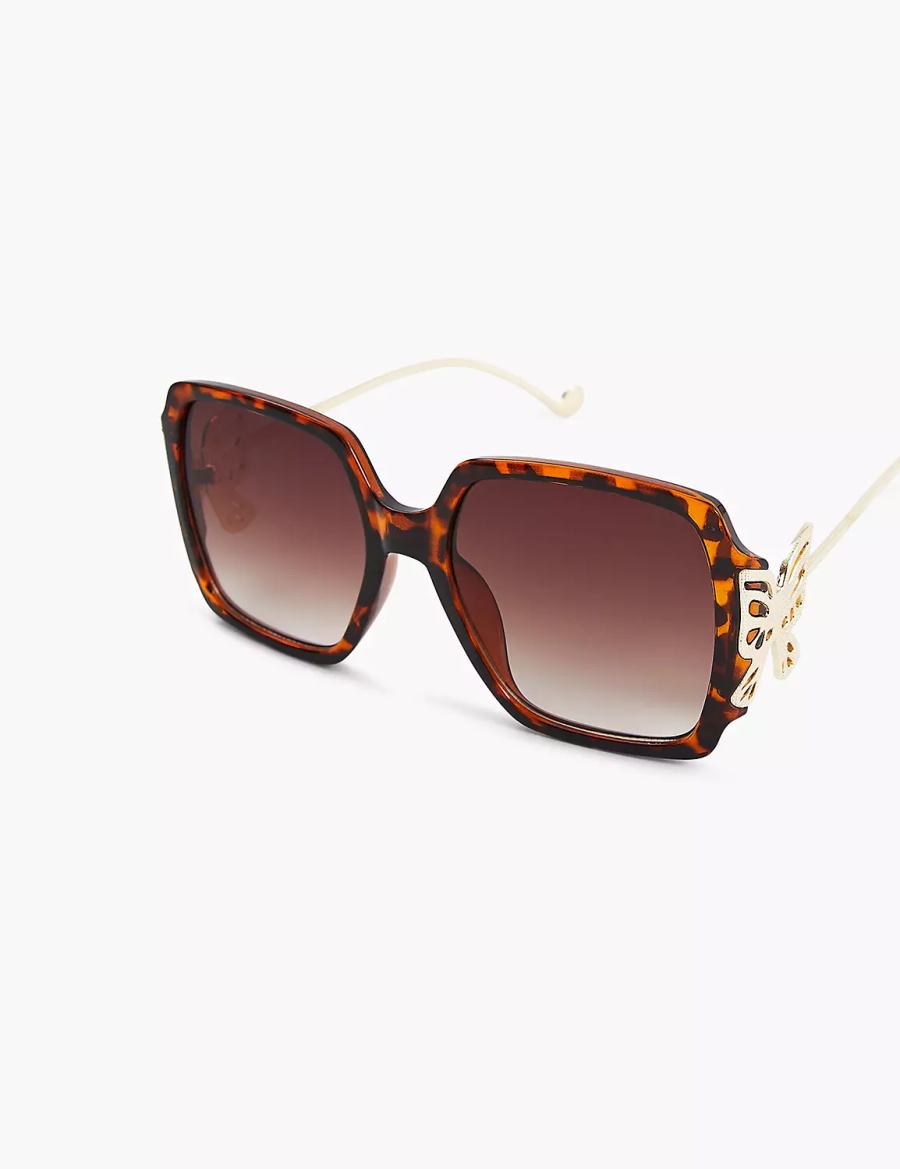 Lane Bryant Butterfly-Detail Square Women Sunglasses Brown | ULX7040RA