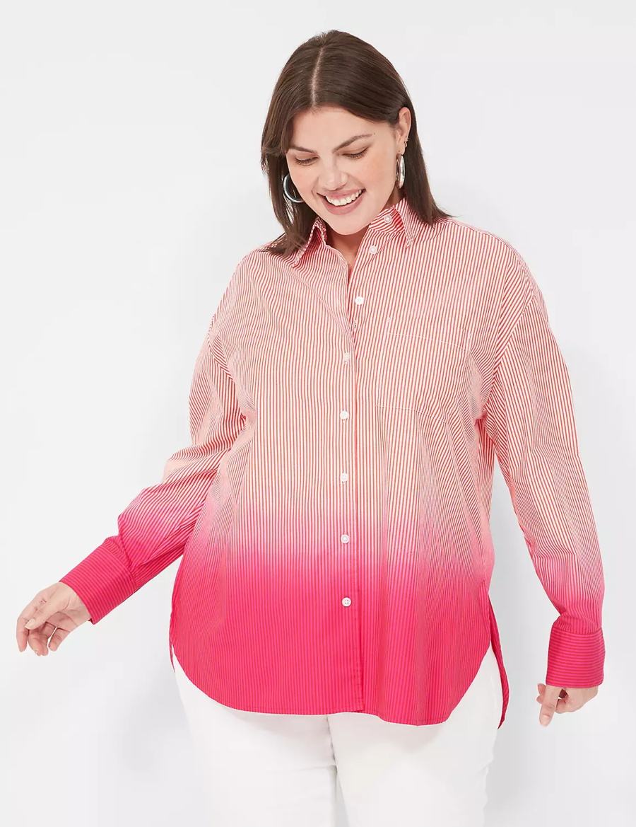 Lane Bryant Button-Down Boyfriend Women Shirts Pink Stripes | NPA531SQ