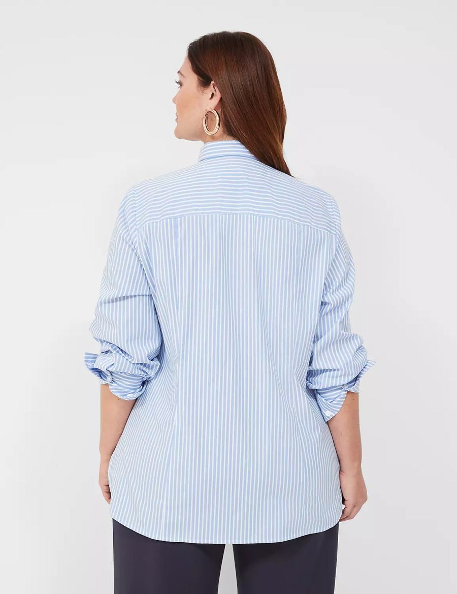 Lane Bryant Button-Down Stripe Girlfriend Women Shirts Light Blue Stripes | UWU7766AB