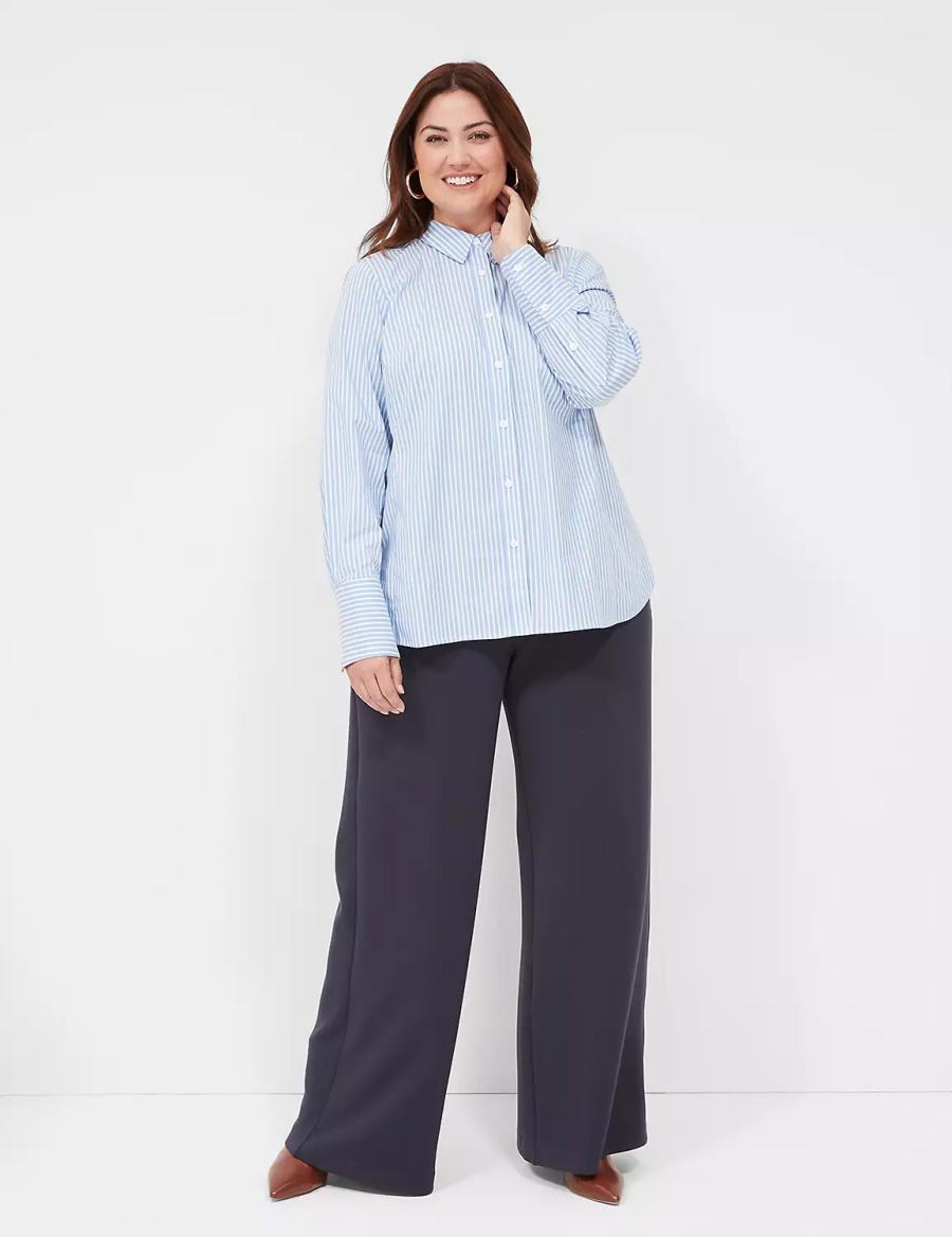 Lane Bryant Button-Down Stripe Girlfriend Women Shirts Light Blue Stripes | UWU7766AB