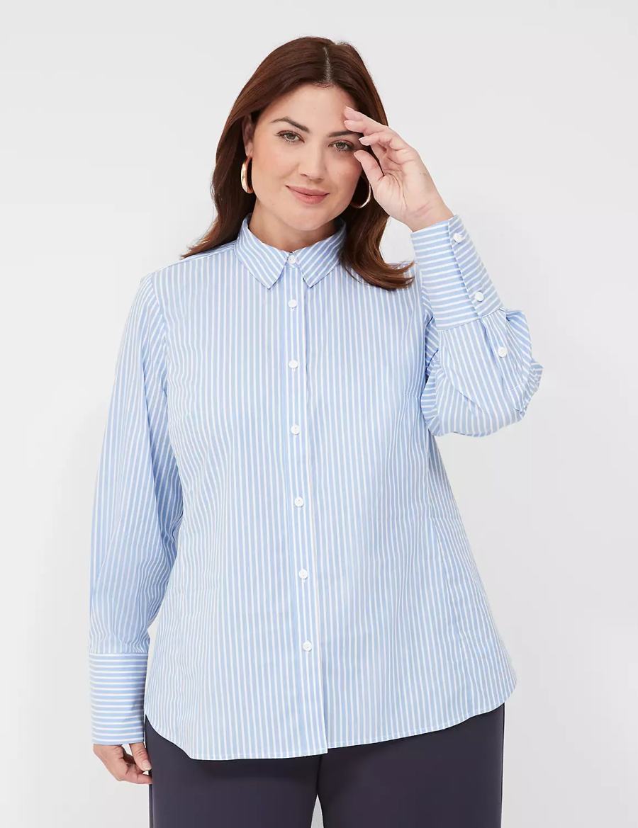 Lane Bryant Button-Down Stripe Girlfriend Women Shirts Light Blue Stripes | UWU7766AB