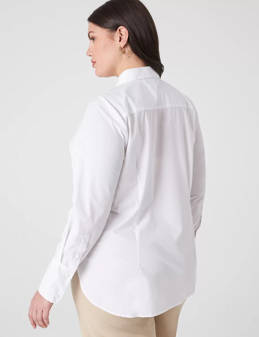 Lane Bryant Button-Front No-Peek Girlfriend Women Shirts White | QBS1527LD