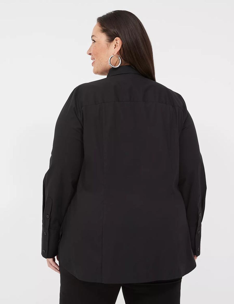 Lane Bryant Button-Front No-Peek Girlfriend Women Shirts Black | KRH5835OO