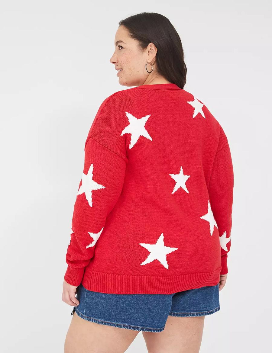 Lane Bryant Button-Front Star Women Cardigan Red | GRW2162QP